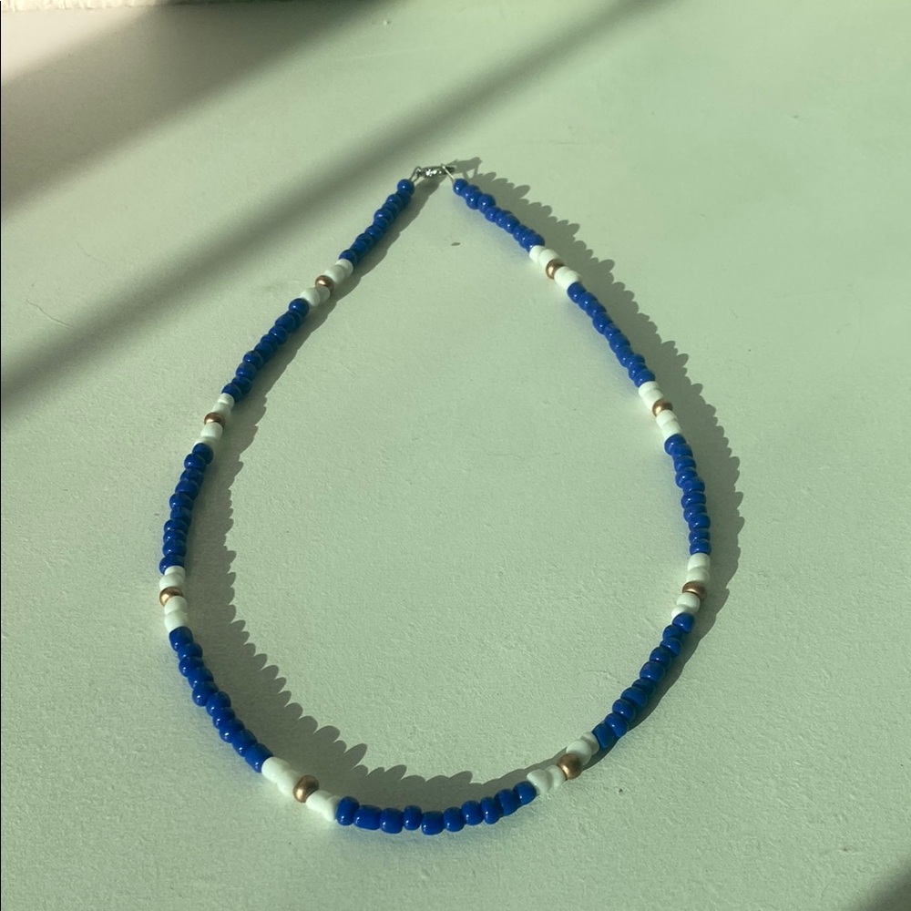 Blue and White Beaded Necklace